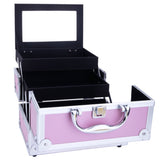 ZNTS SM-2176 Aluminum Makeup Train Case Jewelry Box Cosmetic Organizer with Mirror 9"x6"x6" Pink 34100159