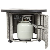ZNTS 36 inch Gas Propane Fire Pit Table, 50000 BTU Round Gas Fire Table with Lid Lava Rock, Grey Rattan W94490283