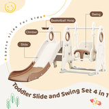 ZNTS 4 in 1 Toddler Slide and Swing Set, Kids Playground Climber Slide Playset with Basketball PP313705AAD