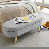 ZNTS Ottoman Oval Storage Bench, Rubber Wood Legs, Grey W48764884