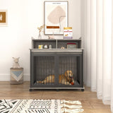 ZNTS Furniture type dog cage iron frame door with cabinet, top can be opened and closed. Grey, 43.7'' W x W116291731