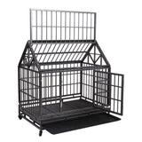 ZNTS Heavy-Duty Metal Dog Kennel, Pet Cage Crate with Openable Pointed Top and Front Door, 4 Wheels, W104169022