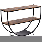 ZNTS TREXM Rustic Industrial Design Demilune Shape Textured Metal Distressed Wood Console Table WF196235AAP