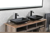 ZNTS 14.38" L -22.25" W -4-3/8 in. H Matte Shell Glass Rectangular Vessel Bathroom Sink in Black with W92851595