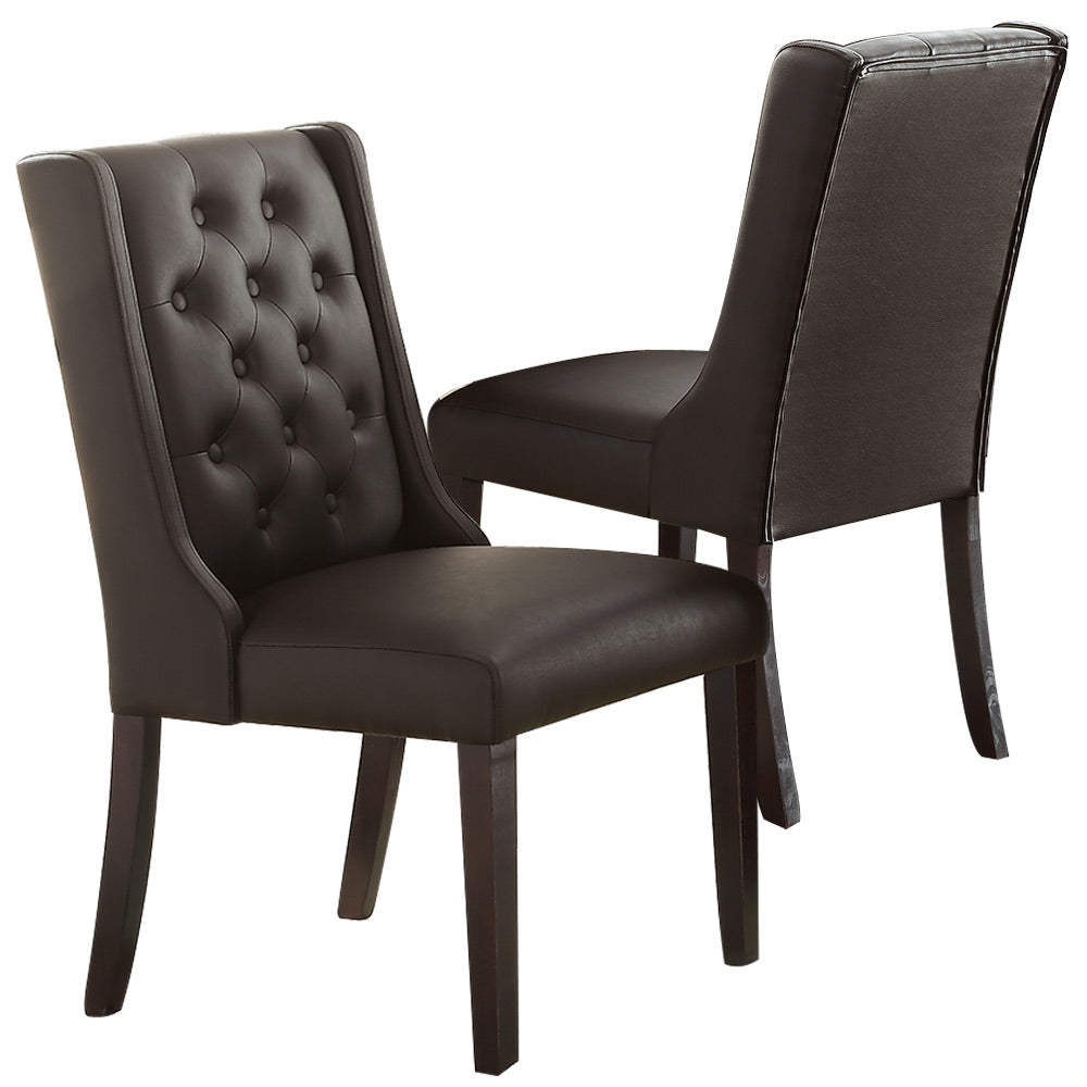 ZNTS Modern Faux Leather Espresso Tufted Set of 2 Chairs Seat Chair Birch veneer MDF Kitchen HSESF00F1501