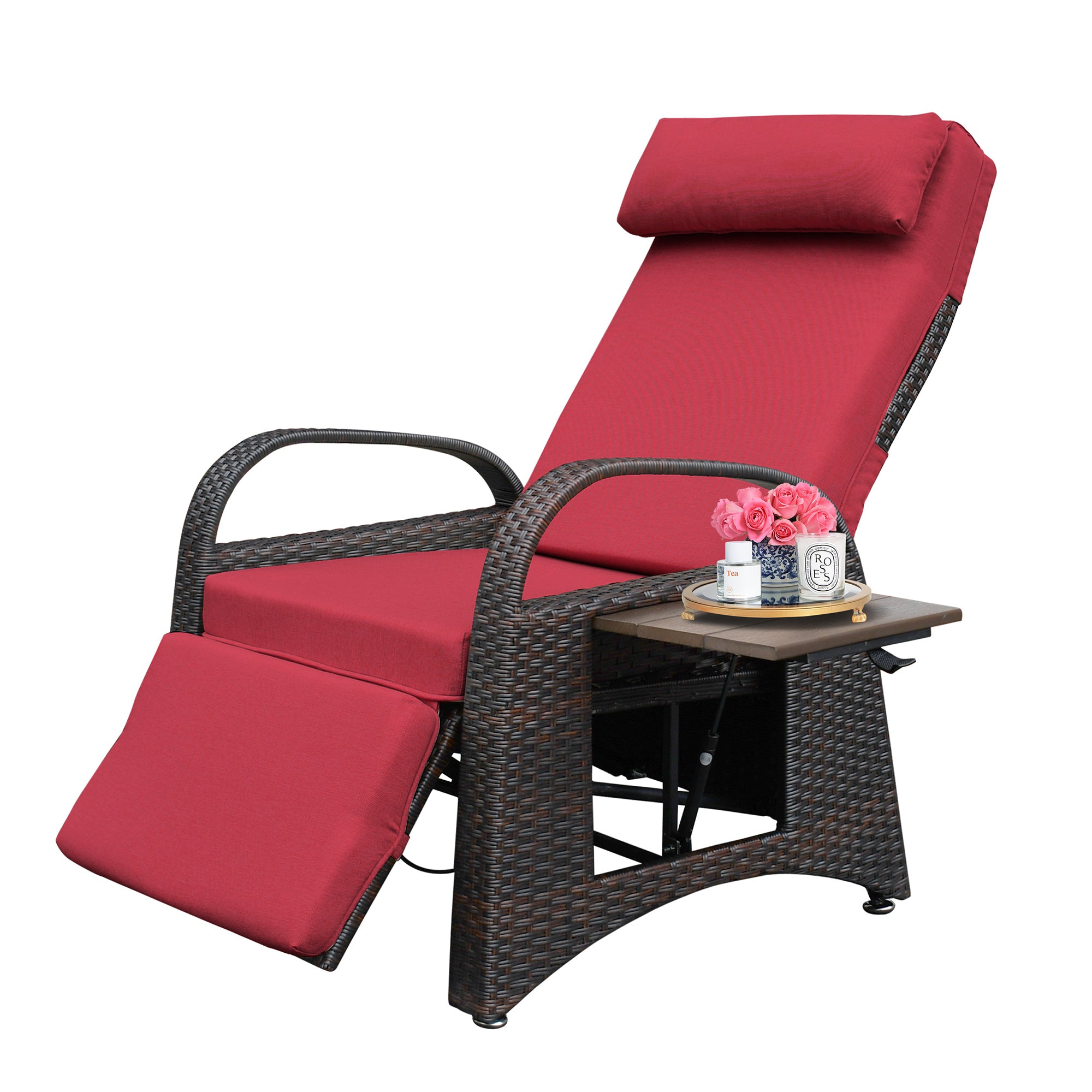 ZNTS Outdoor Recliner Chair,PE Wicker Adjustable Reclining Lounge Chair and Removable Soft Cushion, with W1889107785