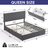 ZNTS Upholstered Queen Size Platform Bed Frame with 4 Storage Drawers and Headboard, Square Stitched D22676868