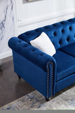 ZNTS Sofa chair, with button and copper nail on arms and back, one white villose pillow, velvet Blue W48733226