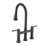 ZNTS Double Handle Bridge Kitchen Faucet With Pull-Down Spray Head W122581050