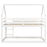 ZNTS Twin over Twin Loft Bed with Roof Design, Safety Guardrail, Ladder, White W50446268