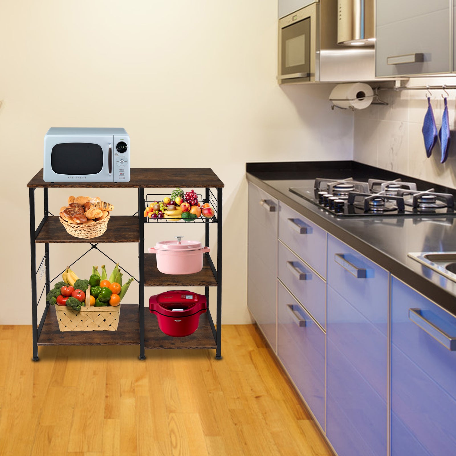ZNTS 3-Tier Industrial Kitchen Baker's Rack Utility Microwave Oven Stand Storage Cart Workstation Shelf, 04294771