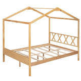 ZNTS Full Size Wood House Bed with Storage Space, Natural WF294192AAM