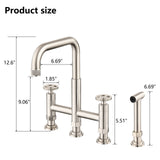 ZNTS Double Handle Bridge Kitchen Faucet with Side Spray W122564088