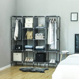 ZNTS 67" Clothes Closet Portable Wardrobe Clothes Storage Rack 12 Shelves 4 Side Pockets Gray 63742682