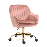 ZNTS 360&deg; Pink Velvet Swivel Chair With High Back, Adjustable Working Chair With Golden Color Base W116472784