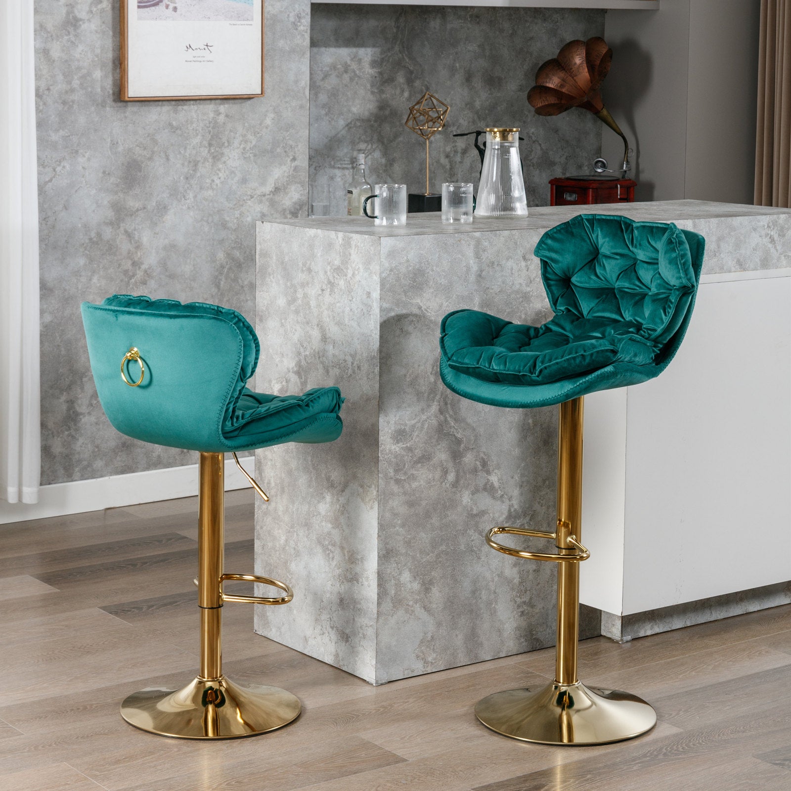 ZNTS A&A Furniture,Swivel Bar Stools Set of 2, Velvet Counter Height Adjustable Barstools, Dining Bar W114364645
