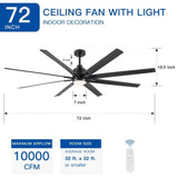 ZNTS YUHAO 72" Integrated LED Light Ceiling Fan with Black ABS Blade W136772850
