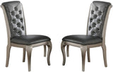 ZNTS Luxury Antique Silver Wooden Set of 2 Dining Side Chairs Grey Faux Leather / PU Tufted Upholstered B01149587