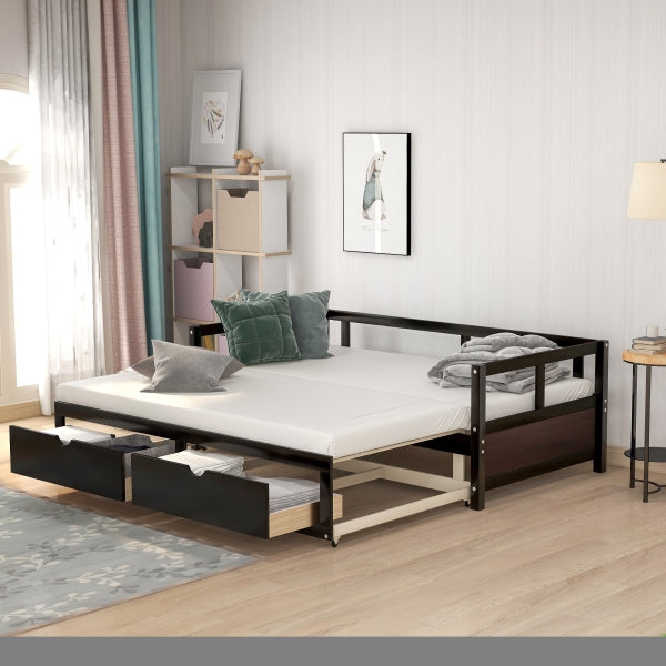 ZNTS Wooden Daybed with Trundle Bed and Two Storage Drawers , Extendable Bed Daybed,Sofa Bed for Bedroom WF194973AAP