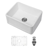 ZNTS Ceramic White 24 inch Kitchen Single Bowl Farmhouse Sink Rectangular Vessel Sink W122551345