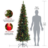 ZNTS 7.5ft Pre-Lit Artificial Christmas Tree with 1000 tips, 300 Lights, Pine Cones, Red Berriers, Metal 67505658