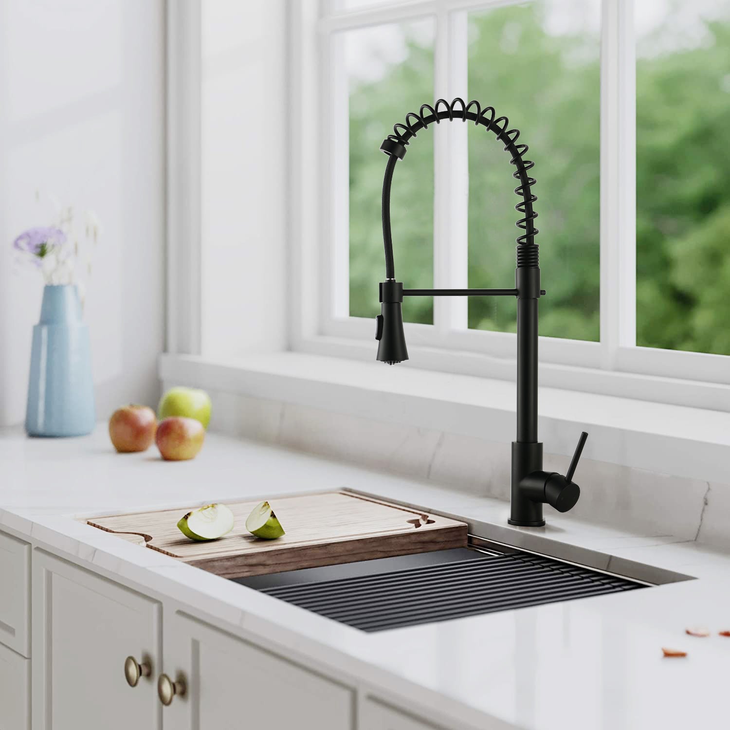 ZNTS Single Handle Commercial Modern Matte Black Spring High Arc Kitchen Faucet W121762456