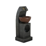 ZNTS 9.4x9.1x23.8" Black and Brown Sculptural Water Fountain with Bowl Basin, with Light and Pump, for W2078138958