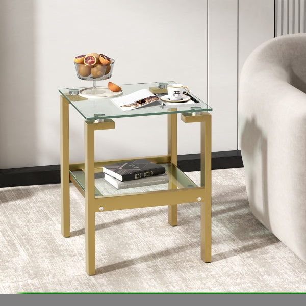 ZNTS Clear Glass Side & End Table with Gold Legs; Tempered Glass Night Stand Corner Table W32771343