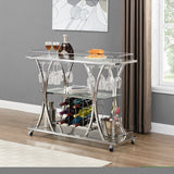 ZNTS Contemporary Chrome Bar Cart with Wine Rack Silver Modern Glass Metal Frame Wine Storage 68234028
