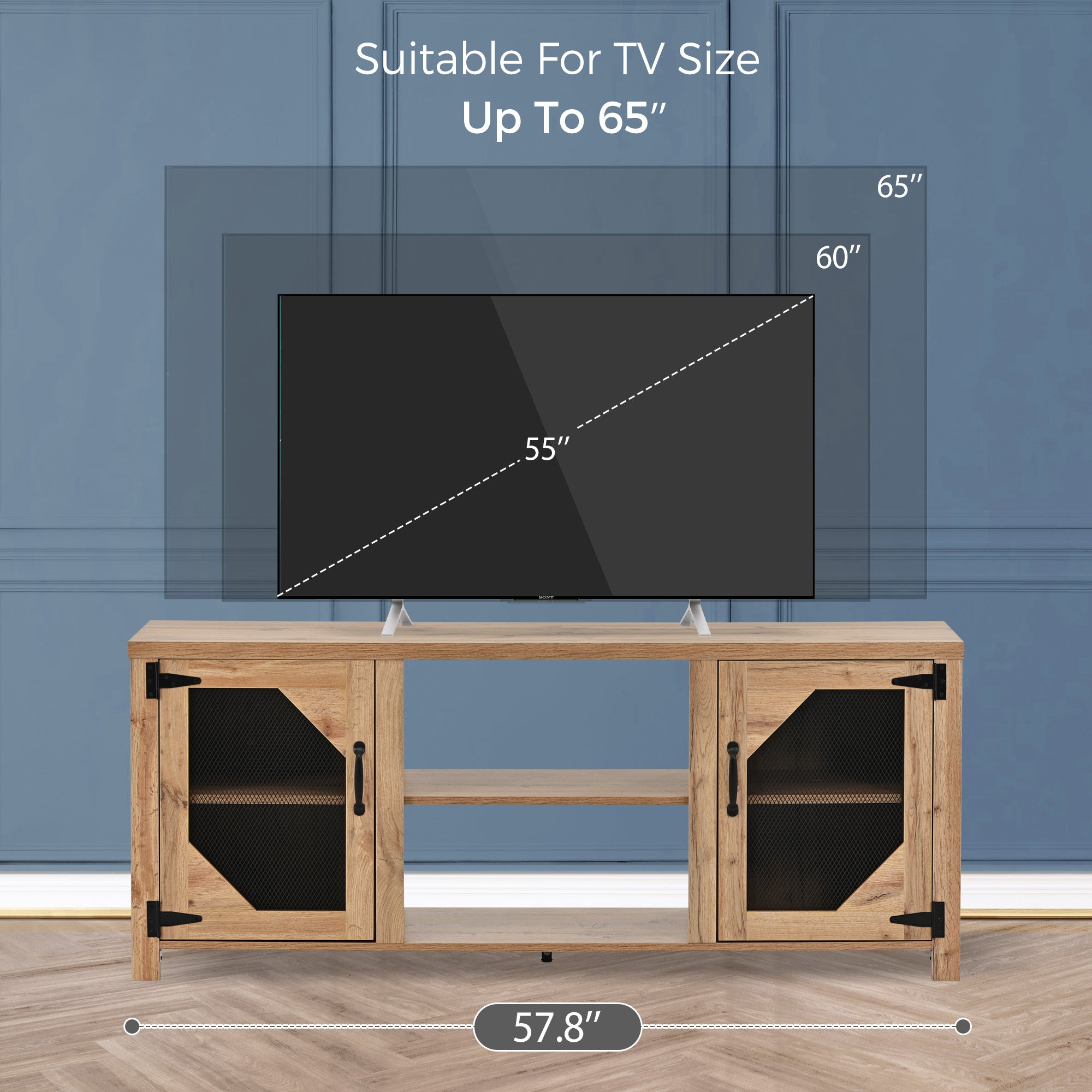ZNTS Modern TV Stand for 65'' TV with Large Storage Space, 3 Levels Adjustable shelves, Magnetic Cabinet WF302938AAP