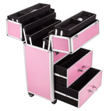 ZNTS 4 Tier Lockable Cosmetic Makeup Train Case with Extendable Trays Pink 80010757