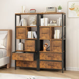 ZNTS 5 layers with 4 drawers bookshelf particle board iron frame non-woven fabric 60*30*147cm black iron 20339433