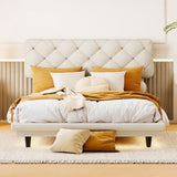 ZNTS Full Size Upholstered Bed with Light Stripe, Floating Platform Bed, Linen Fabric,Beige WF315910AAA