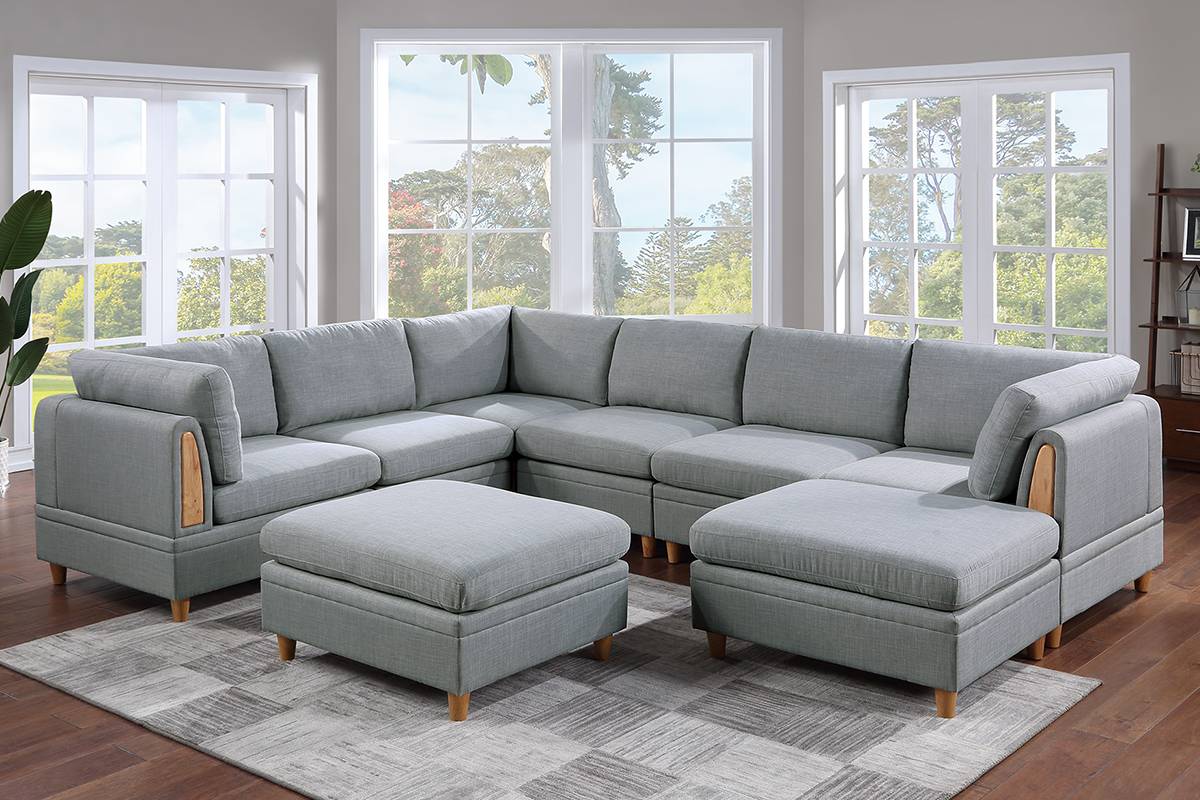ZNTS Living Room Furniture Corner Wedge Light Grey Dorris Fabric 1pc Cushion Wedge Sofa Wooden Legs B01147397