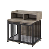 ZNTS Furniture type dog cage iron frame door with cabinet, top can be opened and closed. Grey, 43.7'' W x W116291731