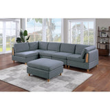 ZNTS 6 Piece Fabric Modular Set with Ottoman in Steel B01682374
