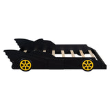 ZNTS Twin Size Race Car-Shaped Platform Bed with Wheels,Black+Yellow WF294534AAB