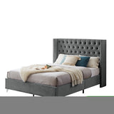 ZNTS B100S Queen bed, Button designed Headboard, strong wooden slats + metal support feet, Gray W130254223