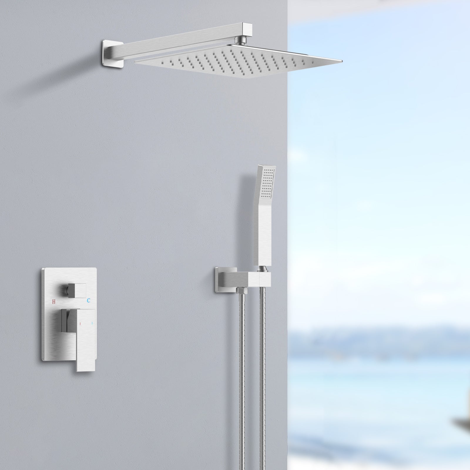 ZNTS Shower System Shower Faucet Combo Set Wall Mounted with 12" Rainfall Shower Head and handheld shower 19881778