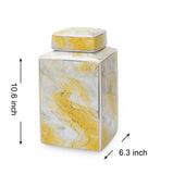 ZNTS Square Glass Ginger Jar with Gold and Gray Marble Design B03082102