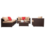 ZNTS 7 Pieces Wood Grain Patio PE Wicker Rattan Corner Sofa Set 38435070