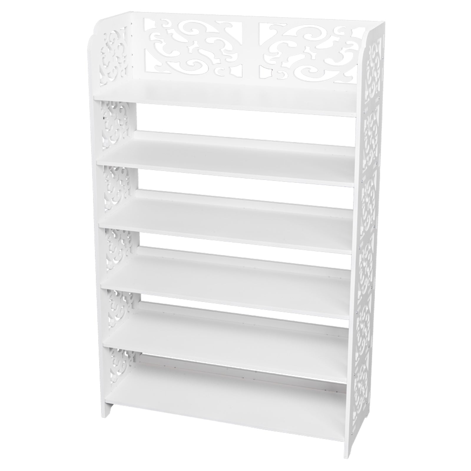 ZNTS Wood-plastic Board Six Tiers Carved Shoe Rack White B 86980088