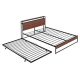 ZNTS Queen Size Metal Platform Bed Frame with Trundle, USB Ports and Slat Support ,No Box Spring Needed MF299542AAB