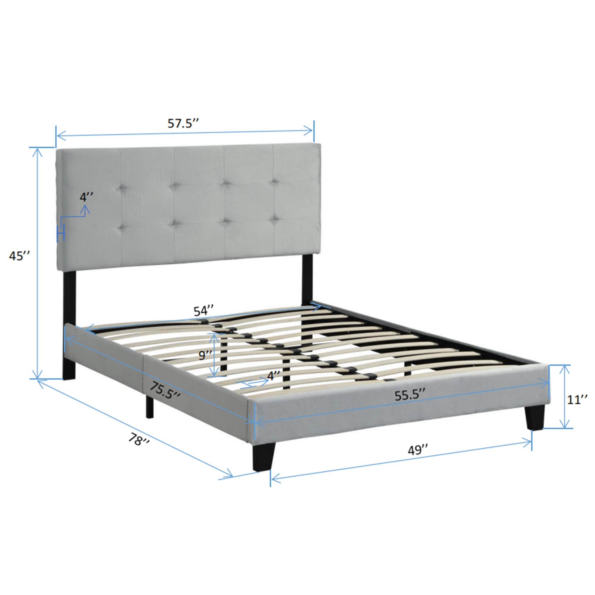 ZNTS Full Size Upholstered Platform Bed Frame with pull point Tufted Headboard, Strong Wood Slat Support, W31136118