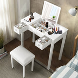 ZNTS Accent White Vanity Table Set with Upholstered Stool and Flip-Top Mirror and 2 Drawers, Jewelry W760102719