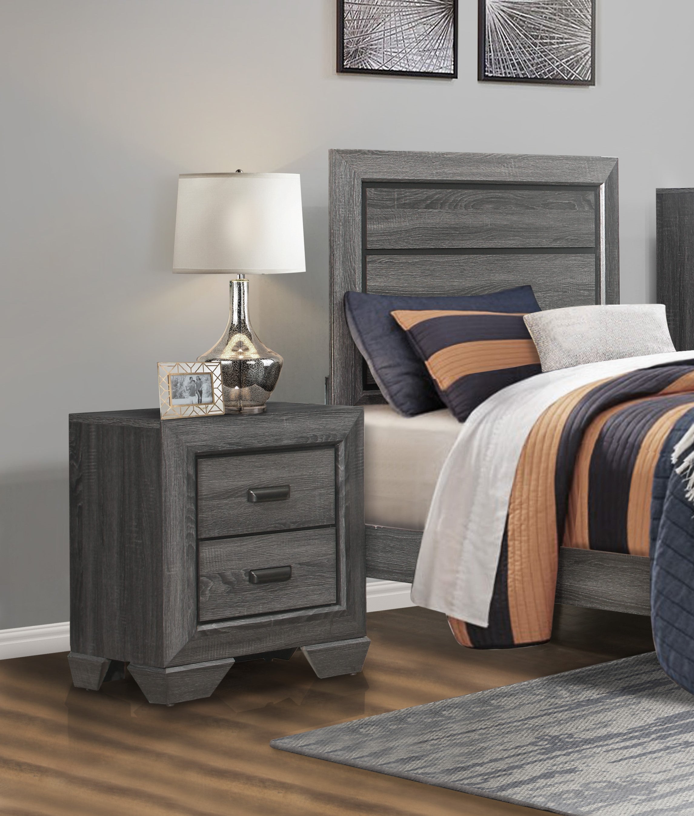 ZNTS Gray Finish 1pc Nightstand of 2x Drawers Wooden Bedroom Furniture Contemporary Design Rustic B011118701