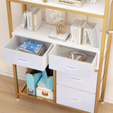 ZNTS 6 layers with 4 drawers bookshelf particleboard iron frame non-woven fabric 90*30*174cm gold frame 38285808