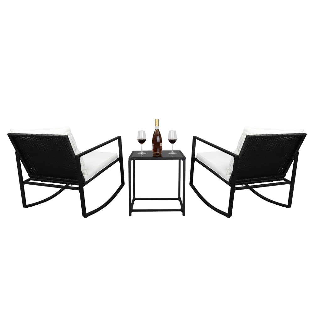 ZNTS Single 2pcs Coffee Table 1pc Exposed Rocking Chair Three-Piece Set Black 86452493