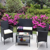 ZNTS 4 PC Rattan Patio Furniture Set Outdoor Patio Cushioned Seat Wicker Sofa W20985037