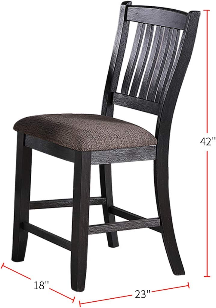 ZNTS Dark Coffee Classic Wood Kitchen Dining Room Set of 2 High Chairs Fabric upholstered Seat Unique B01183543